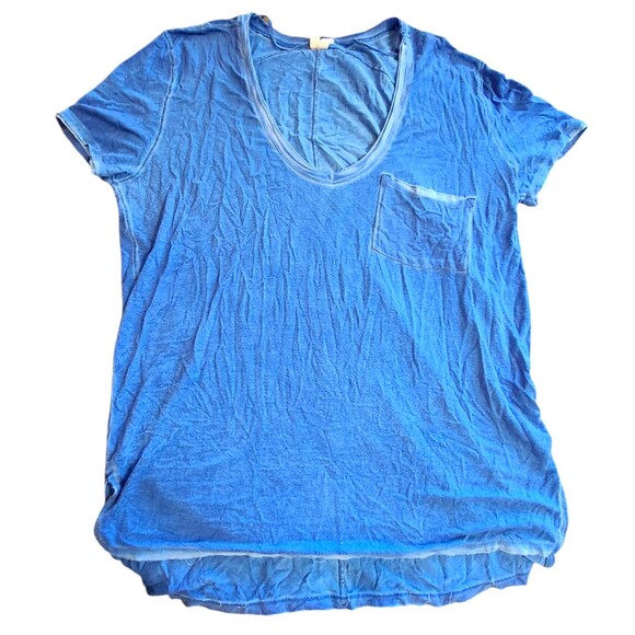 We The Free Womens Stonewashed Blue Pocket Tshirt High Low Small - Picture 1 of 5